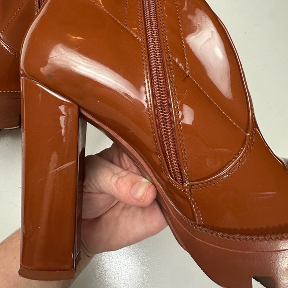 Azalea Wang X Dolls Kill Brown Patent Vegan Leather Rainy Days Boots 7.5 *READ* - Picture 6 of 16